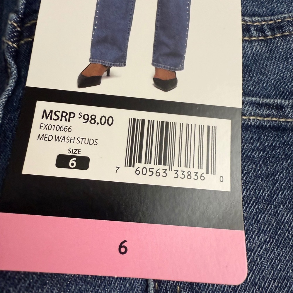 Express Embellished Straight Leg Jeans Medium Wash Studded EX010666 Women 6 - Picture 12 of 12